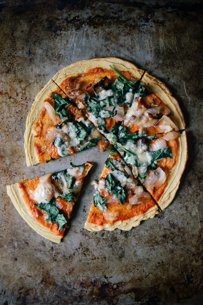 Chickpea Pizza with Harissa & Spinach - Image & Recipe: My Name is Yeh